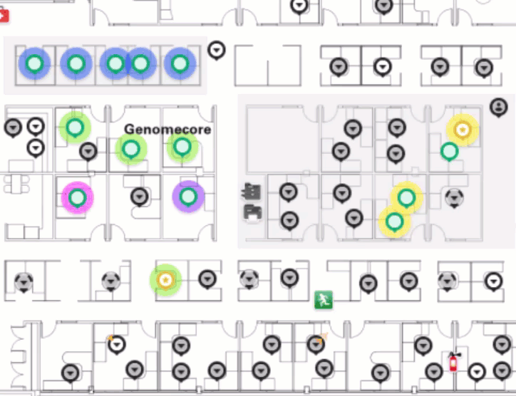Selecting individual desks and then dragging cursor over multiple desks to select them on floor plan