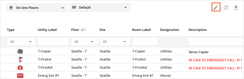 Utilities Edit Icon Highlighted