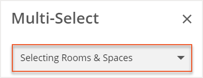Dropdown menu with Selecting Rooms and Spaces indicated