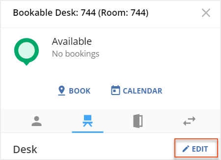 Desk info card with edit button indicated