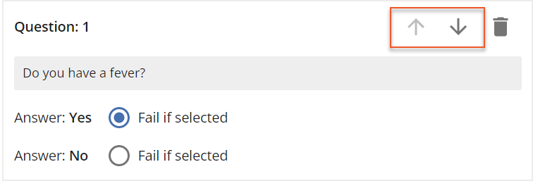 Arrow icons indicated in Question entry