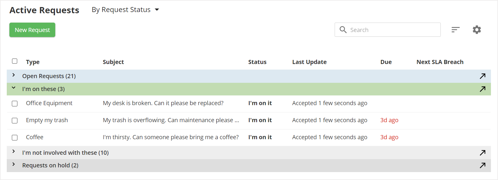 Active Requests screen
