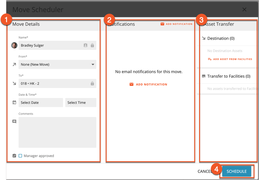 Move Scheduler full panel annotated