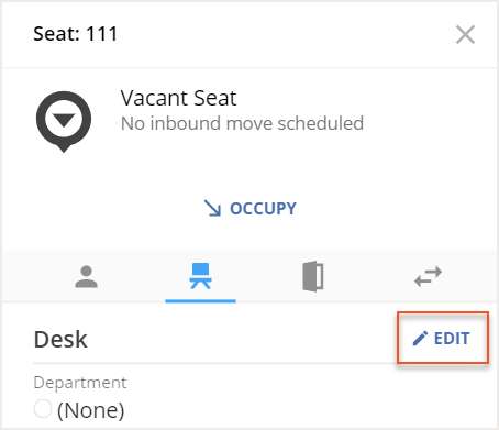 Desk info card with Edit button indicated under desk tab