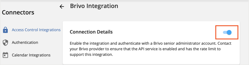 Brivo - Brivo Integration Toggled On