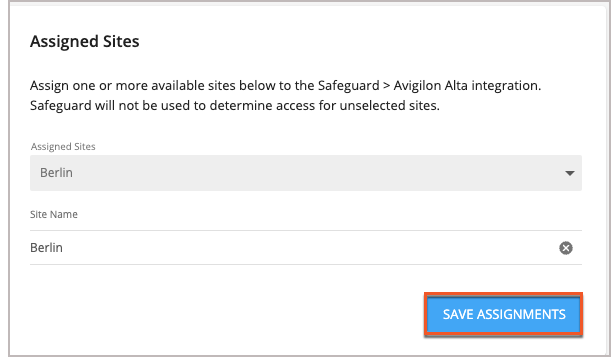 Assigned Sites Save Button Highlighted