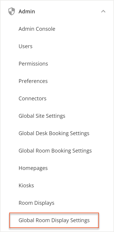 Hamburger menu with global room displays setting link indicated
