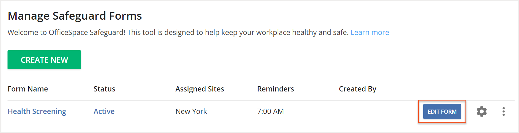 Edit Form button indicated on Manage Safeguard Forms screen