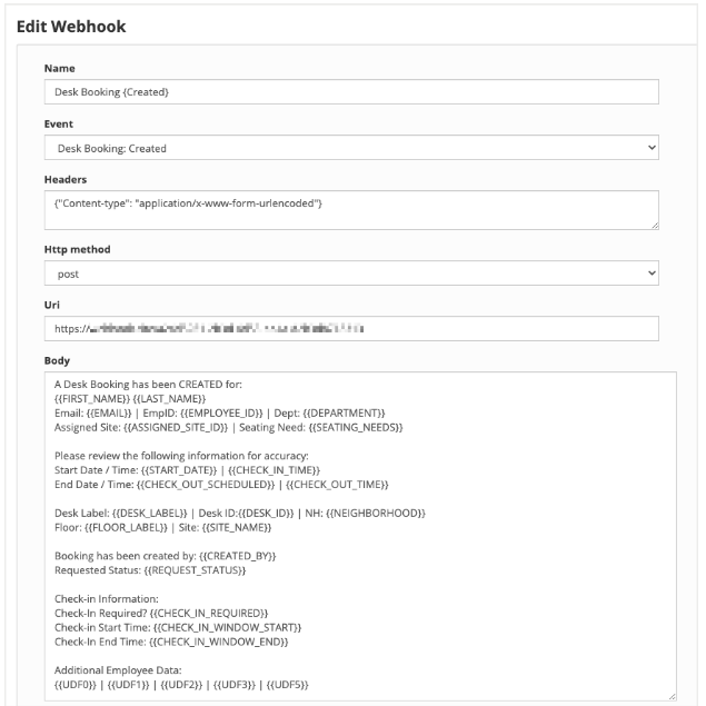 Sample webhook for Desk Booking