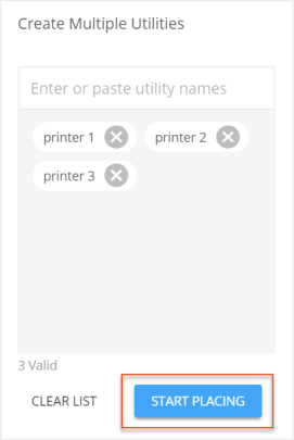 Start Placing button indicated under the Create Multiple Utilities section