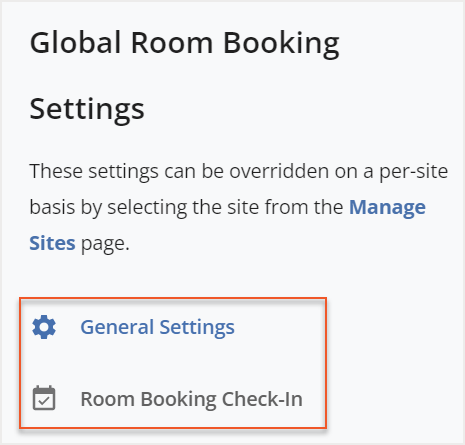 Global Room Booking Settings navigation bar