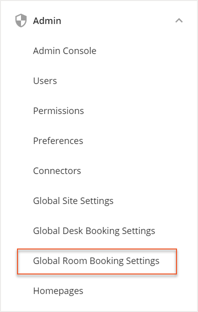 Hamburger Menu with Global Room Booking Settings indicated