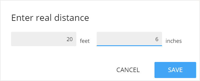 Enter real distance screen with 20 feet and 6 inches entered