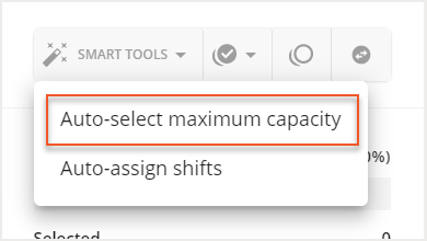 Auto-select maximum capacity button indicated under expanded Smart Tools dropdown