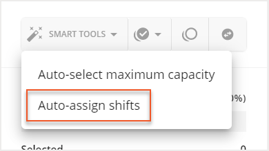 Auto-assign shifts button indicated under expanded Smart Tools dropdown