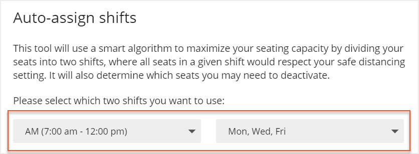Auto-assign shifts screen with shift selector dropdowns indicated