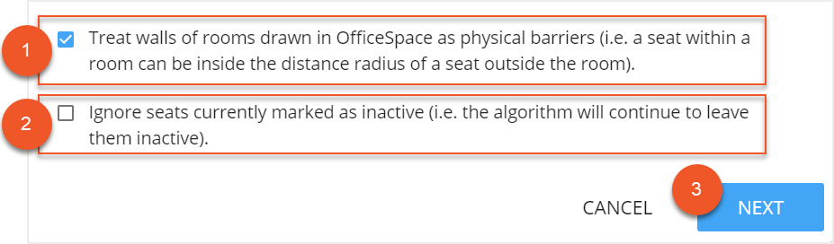 Checkboxes and next button indicated