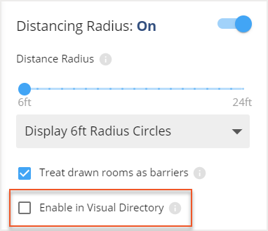 Distancing Radius section with Enable in Visual Directory checkbox indicated