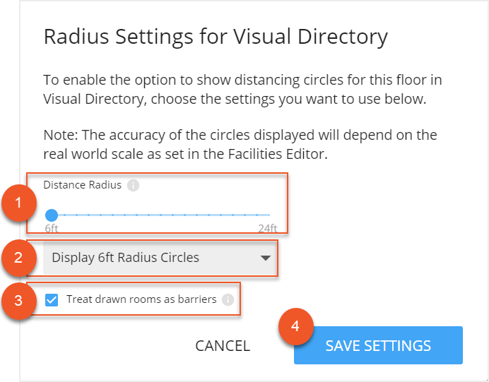 Radius Settings for Visual Directory screen with fields indicated