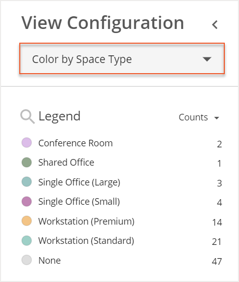 View Controls menu with Color By Space Type indicated