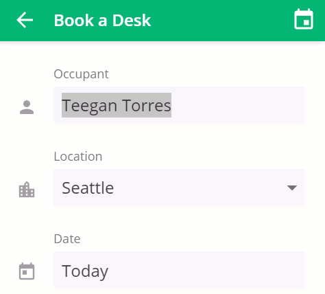 Replacing occupant name in occupant field when using book a desk flow