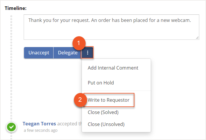 Three dots and Write to Requestor indicated