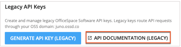API Documentation Legacy highlighted in Legacy API keys