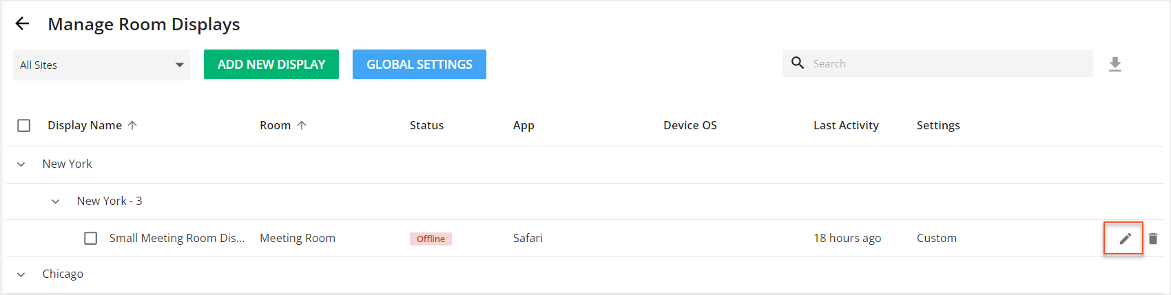 Edit a room display in manage room displays screen
