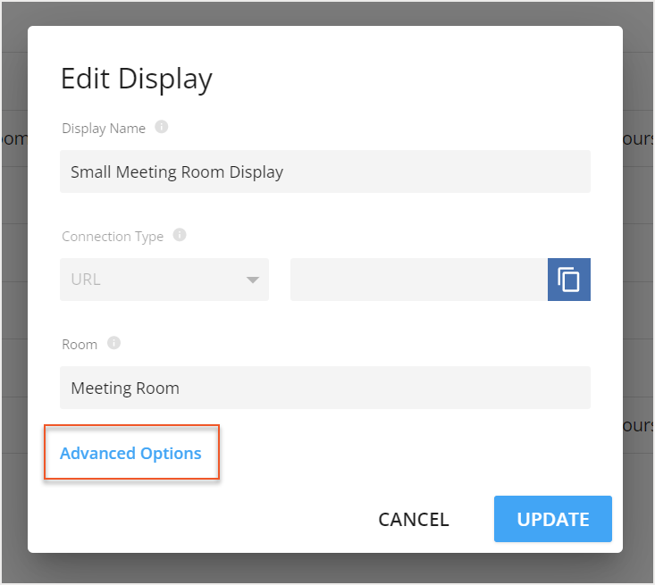 Advanced options button indicated in the Edit Display screen