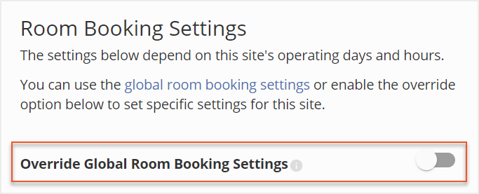 Override Global Room Booking Settings toggle