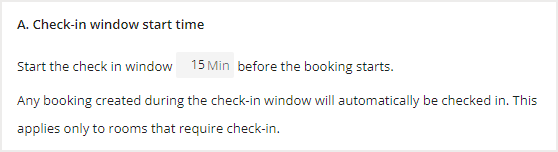 Check-in window start time setting with editable box for time selection