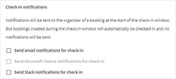 Check-in notification settings with checkboxes