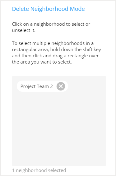 Delete Selected section with selected neighborhood added to list