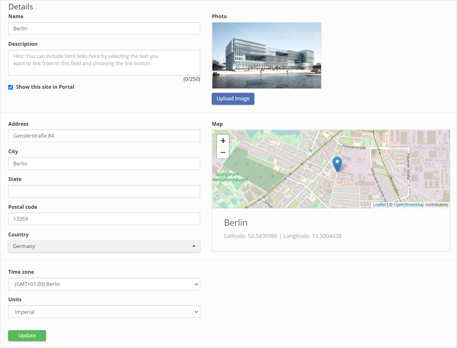 General Site Details section