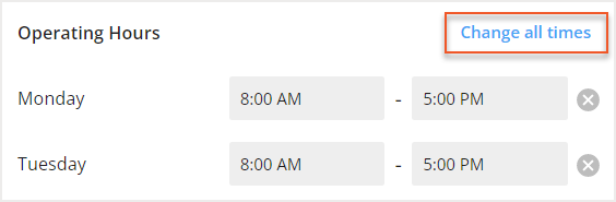 Change all times button indicated