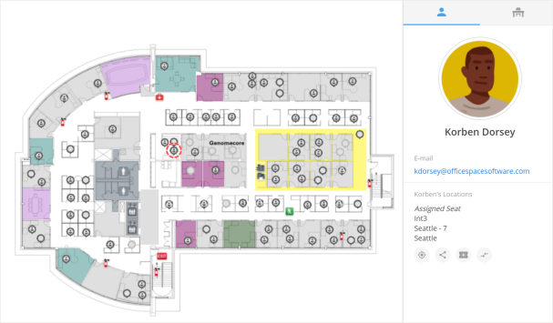 Visual Directory with Korben's desk indicated on floor plan
