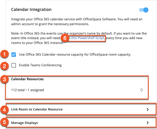 Calendar Integrations Panel annotated