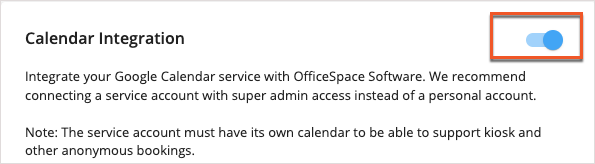 Calendar Integration Toggle highlighted