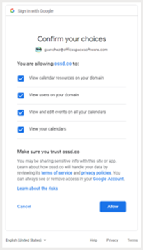 Admin - Connectors - Google Calendar - Confirm choices