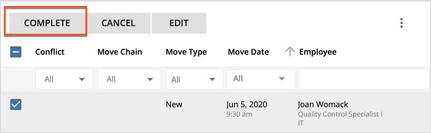 Completing Moves Complete Button