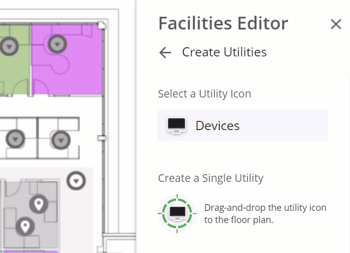 Drag and drop to add a single utility icon to the floor plan.