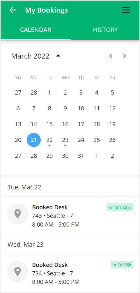 Visual Directory - My bookings calendar
