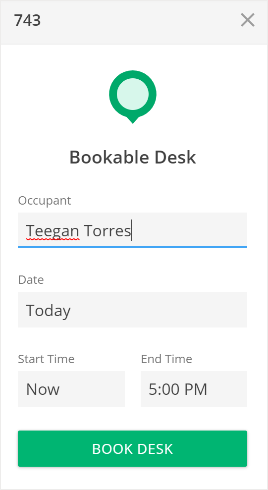 Visual Directory - Book a desk flow - Enter occupant's name