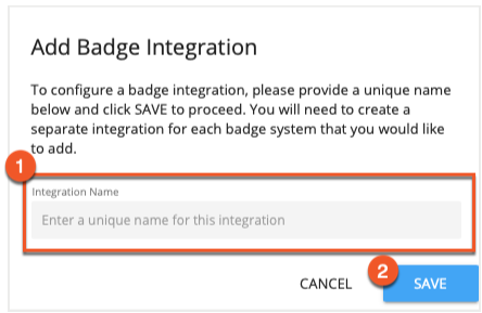 Add Badge Integration pop-up annotated