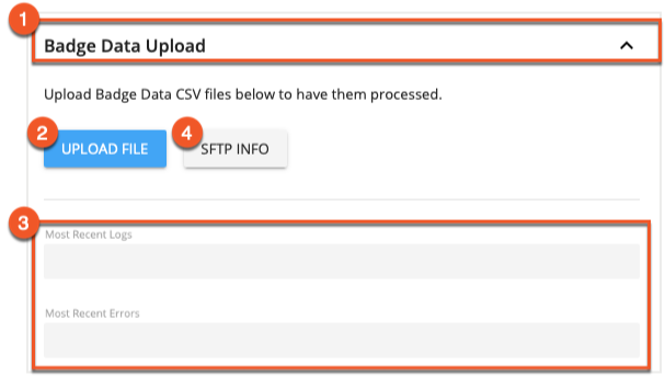 Badge Data Upload panel annotated