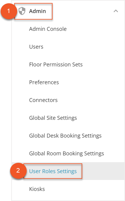 Hamburger menu with User Role Settings indicated under expanded admin accordion menu