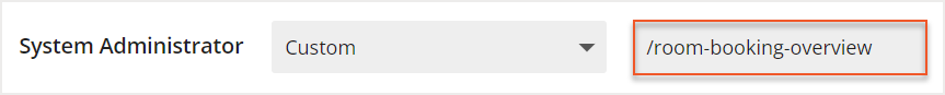 System admin user role with room booking overview subdirectory entered in subdirectory field