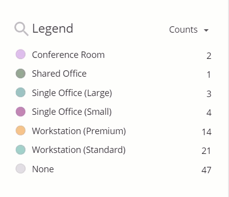 Changing the Space Type metrics from Counts to Sq. Footage using the legend drop down menu in View Configuration