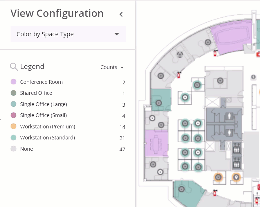 Selecting Space types in View Configuration to filter floor plan view in Move Manager