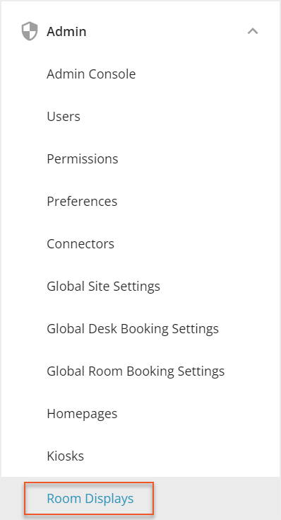 Hamburger menu with Room Displays link indicated